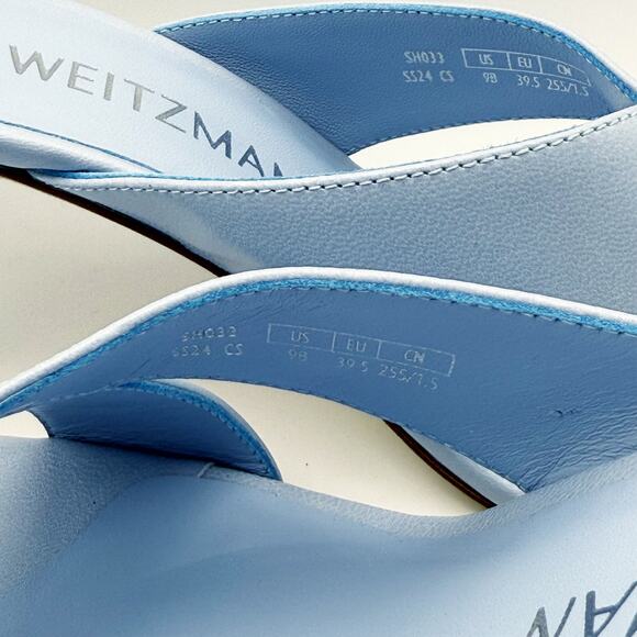 Stuart Weitzman Womens Carmen 75 Slides US 9 Light Blue Leather Heel NIB - Picture 14 of 14
